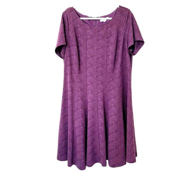 Danny & Nicole Womens 2X Purple Textured Knit Fit & Flare Dress Career Party - Picture 1 of 9